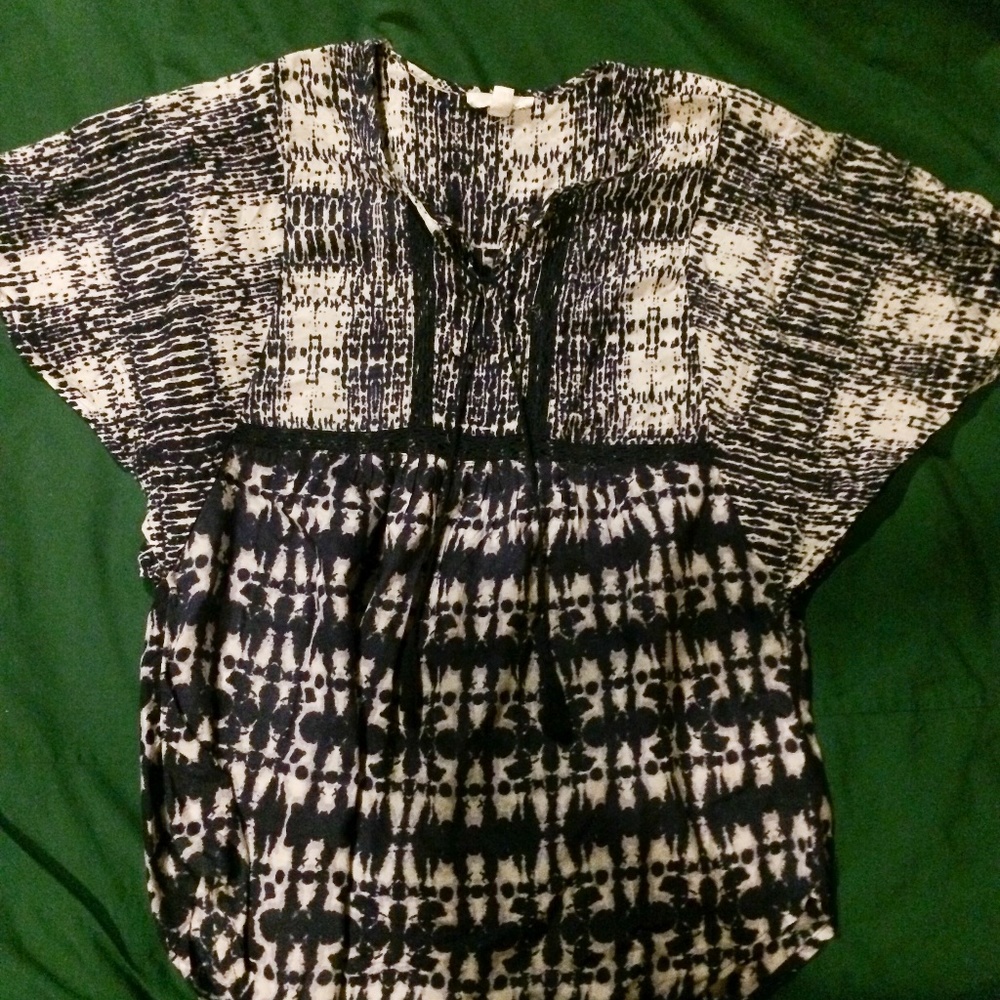 Indigo Shibori Pattern Boho Blouse EUC